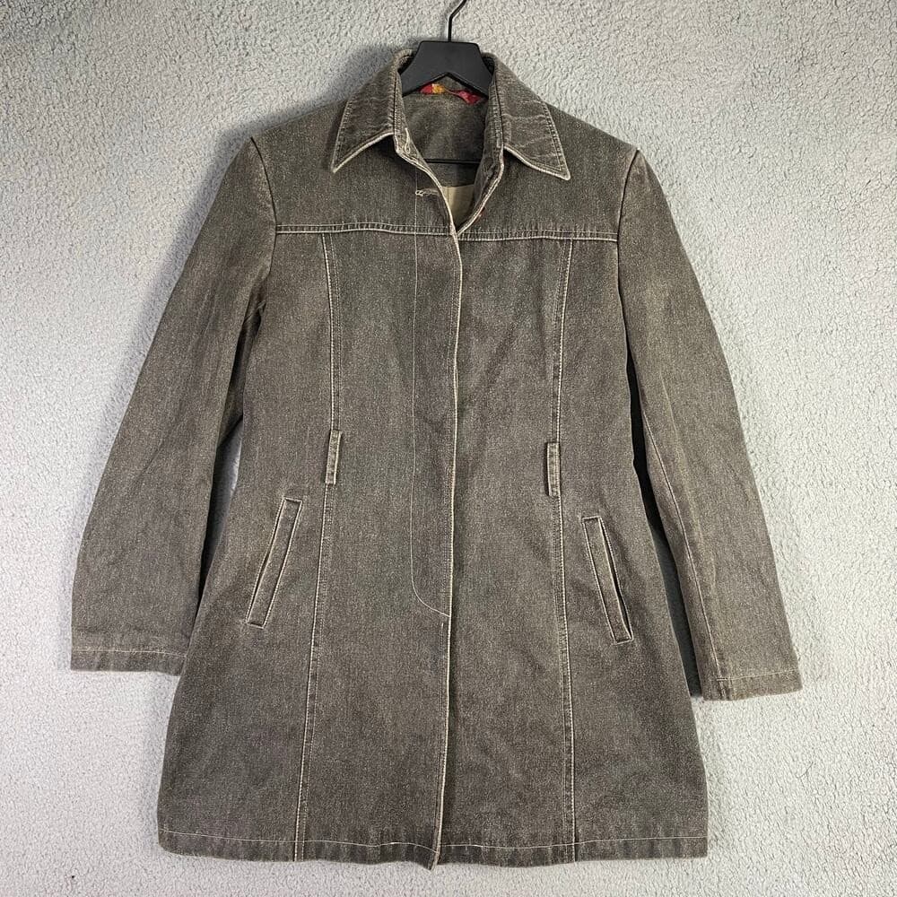 Women's XL Taupe Trench Coat Button Front Lined Long Jacket Utility Style - Thumbnail 8