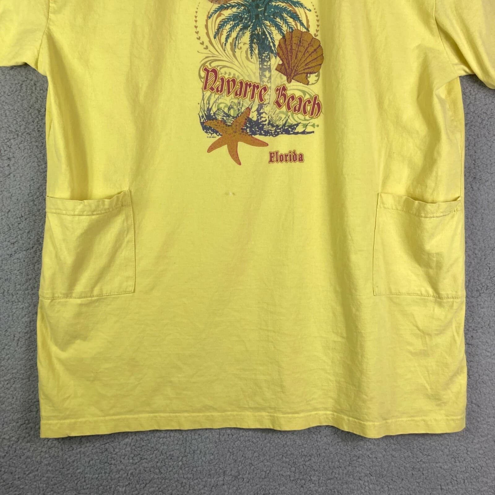Vintage Navarre Beach Florida Women’s T Shirt Yellow Tourist Palm Tree USA - Thumbnail 6