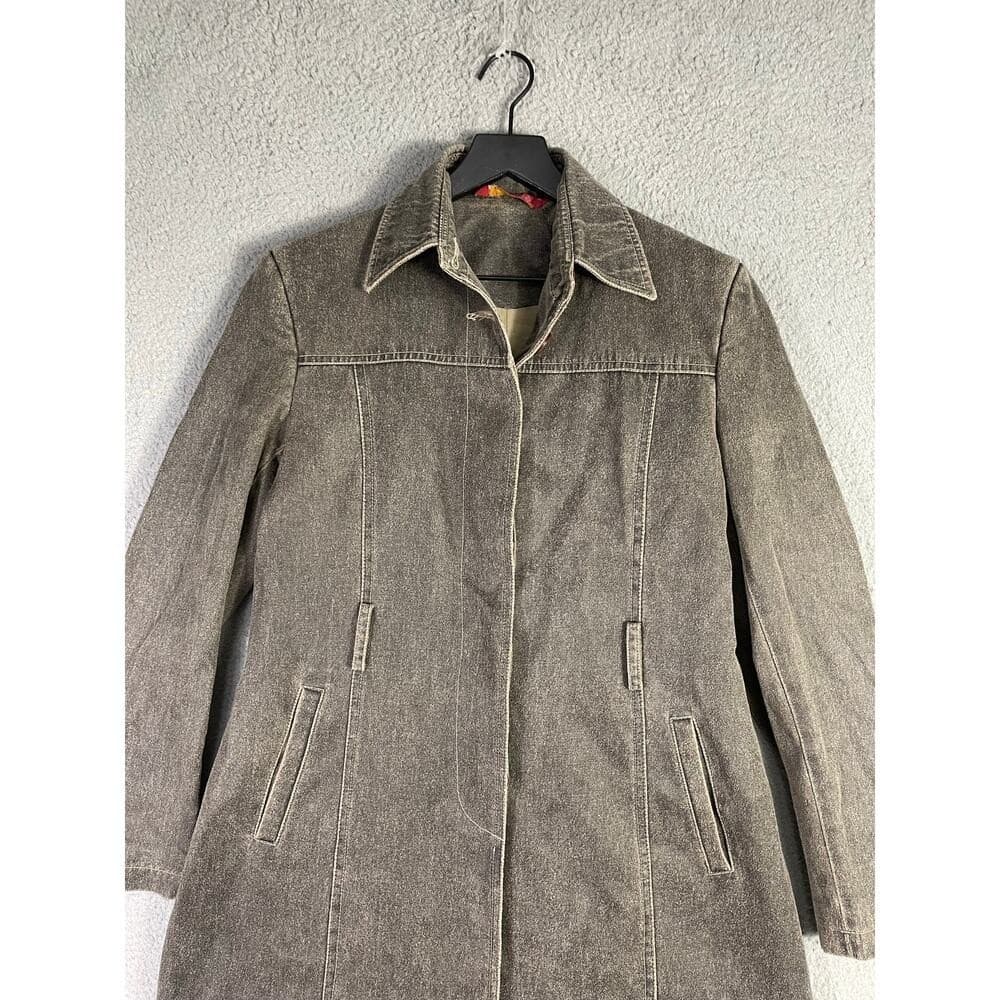 Women's XL Taupe Trench Coat Button Front Lined Long Jacket Utility Style - Thumbnail 2