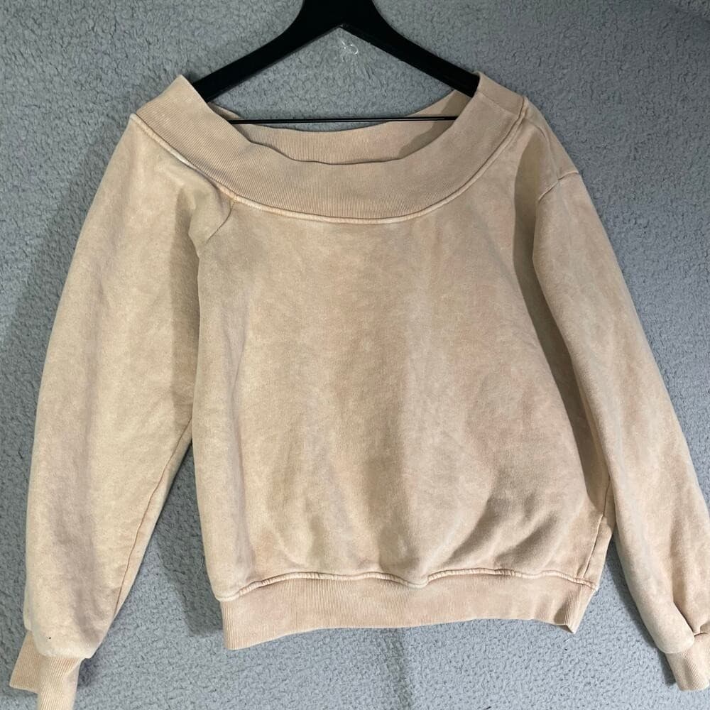 Womens Taupe Fuzzy Sweater Small Off Shoulder Cozy Plush JLUXLABEL - Thumbnail 2