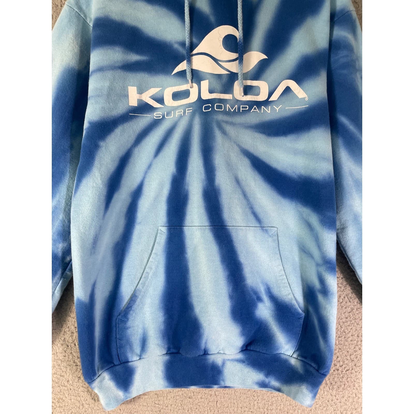 Tie Dye Hoodie Mens S Blue Surf Beach Graphic Pullover Sweatshirt Koloa - Thumbnail 5