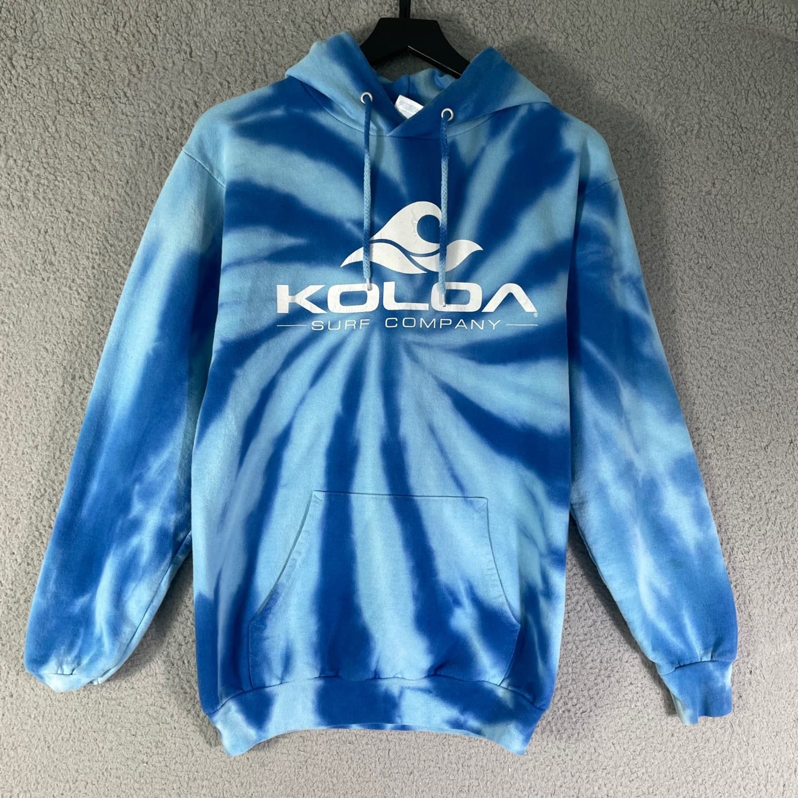 Tie Dye Hoodie Mens S Blue Surf Beach Graphic Pullover Sweatshirt Koloa - Thumbnail 2