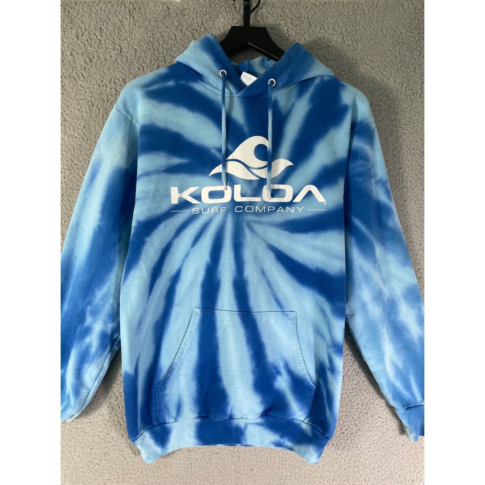 Tie Dye Hoodie Mens S Blue Surf Beach Graphic Pullover Sweatshirt Koloa - Thumbnail 3