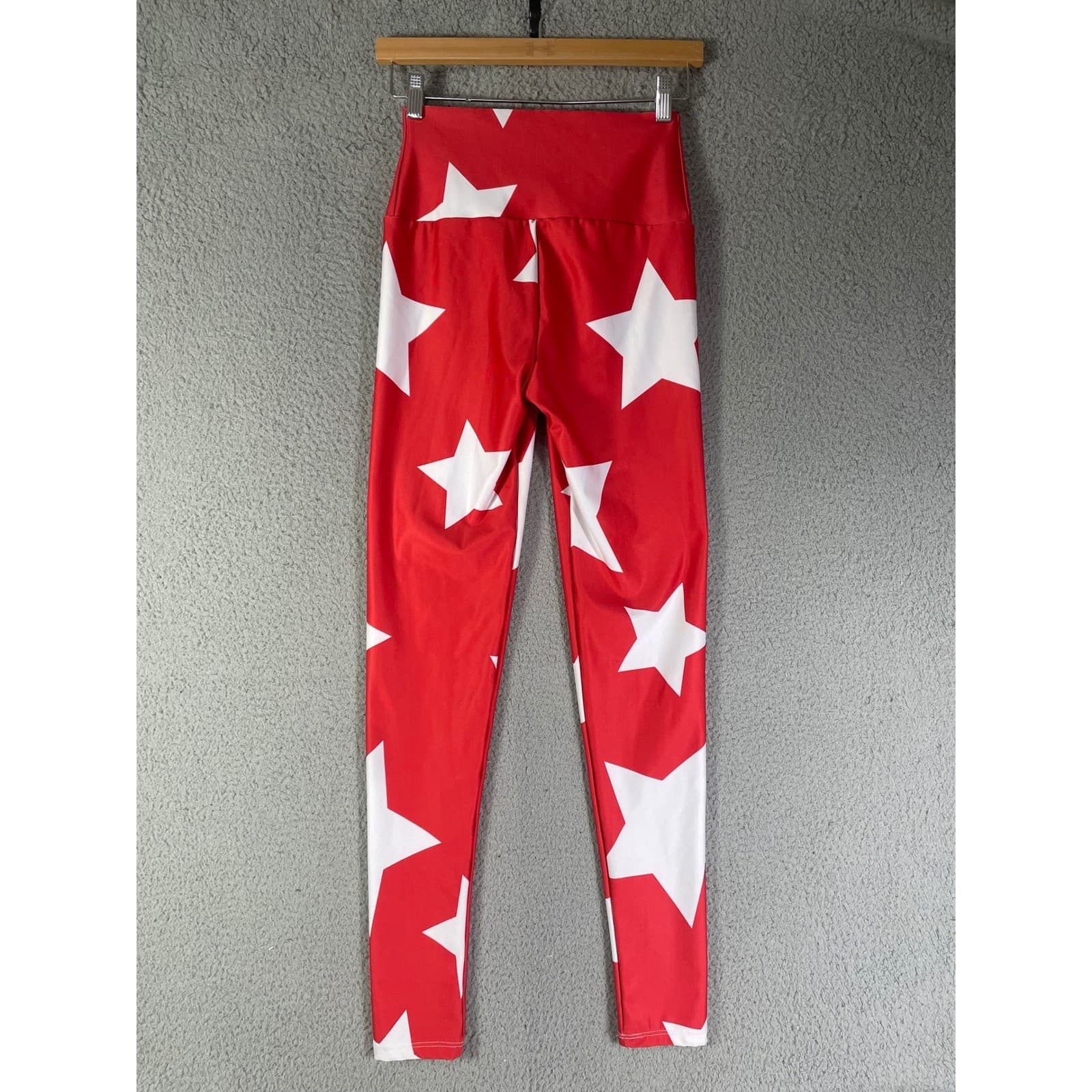 Red Star Print High Waist Leggings Zipper Front Athleisure Yoga Pants - Thumbnail 8