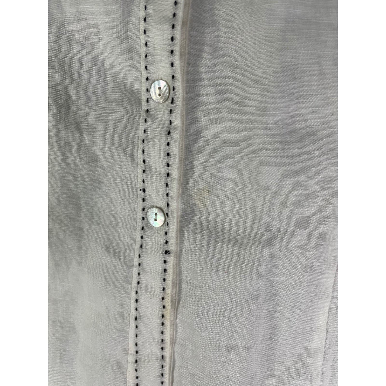 Richard Malcolm Irish Linen Blouse White Floral Embroidered Button Up L - Thumbnail 9
