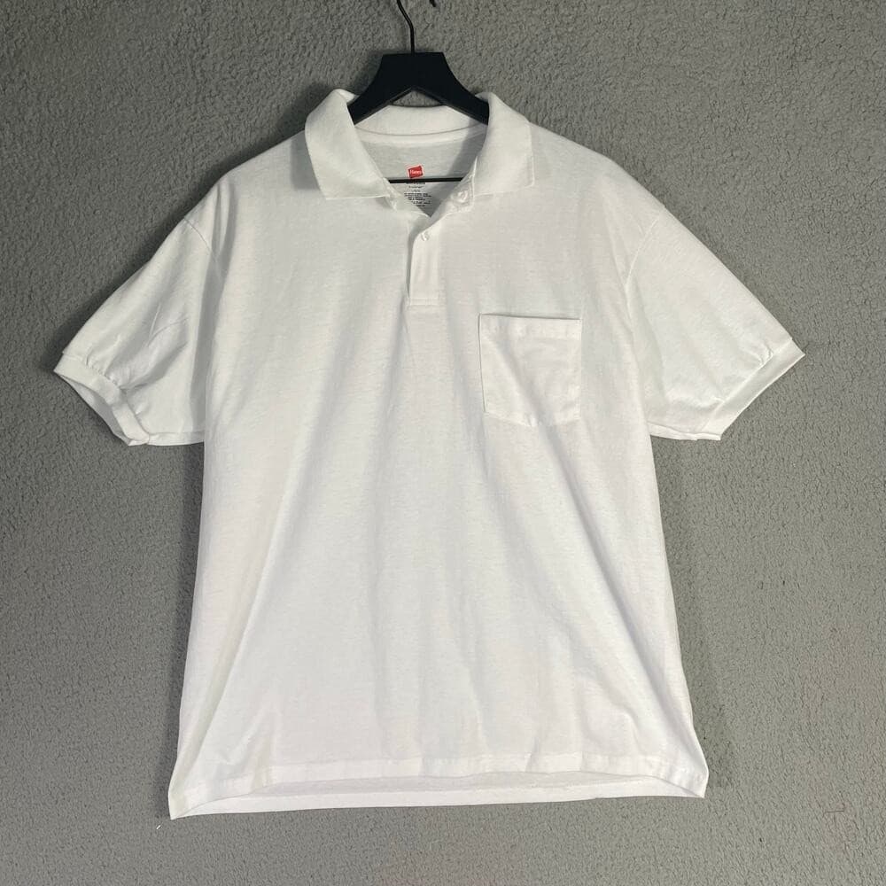 Hanes ComfortBlend White Polo Shirt 2-Pack Men's Large Cotton EcoSmart - Thumbnail 2