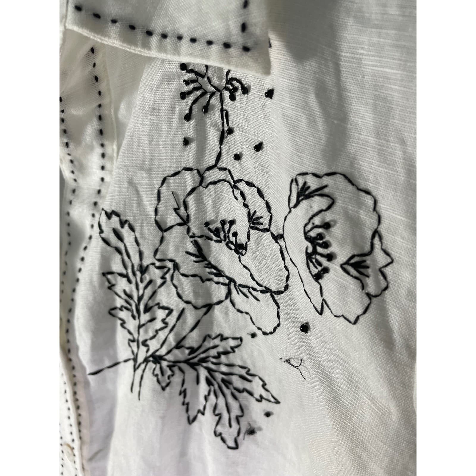 Richard Malcolm Irish Linen Blouse White Floral Embroidered Button Up L - Thumbnail 6