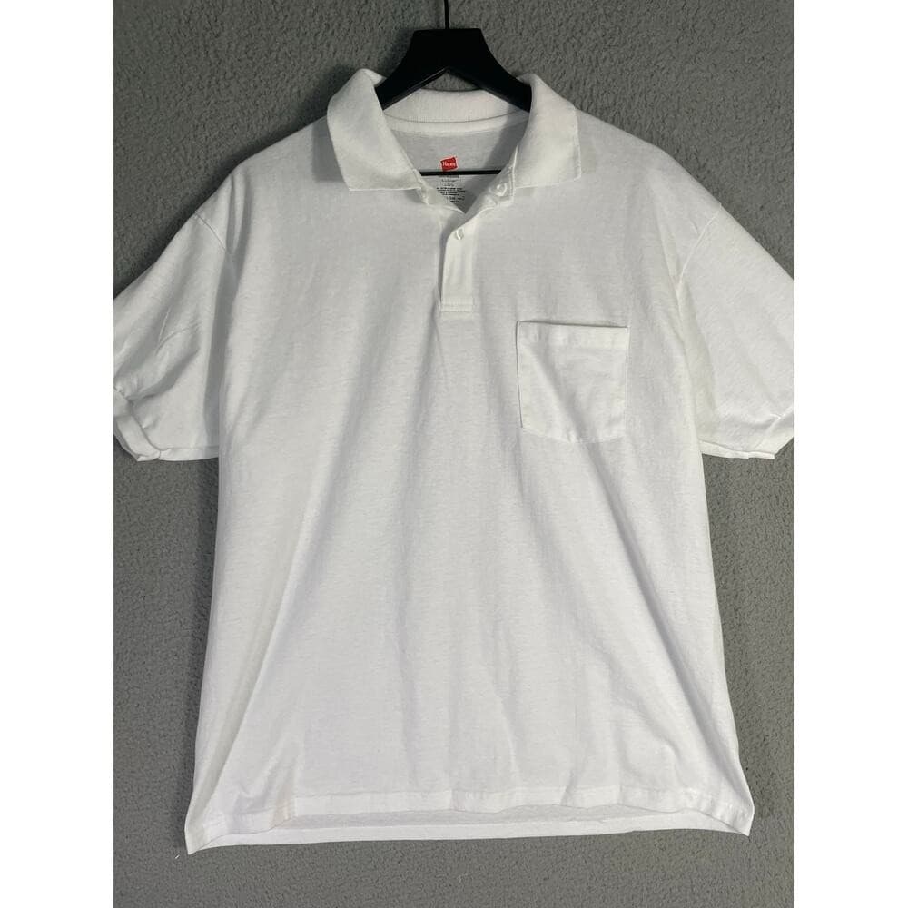 Hanes ComfortBlend White Polo Shirt 2-Pack Men's Large Cotton EcoSmart - Thumbnail 4