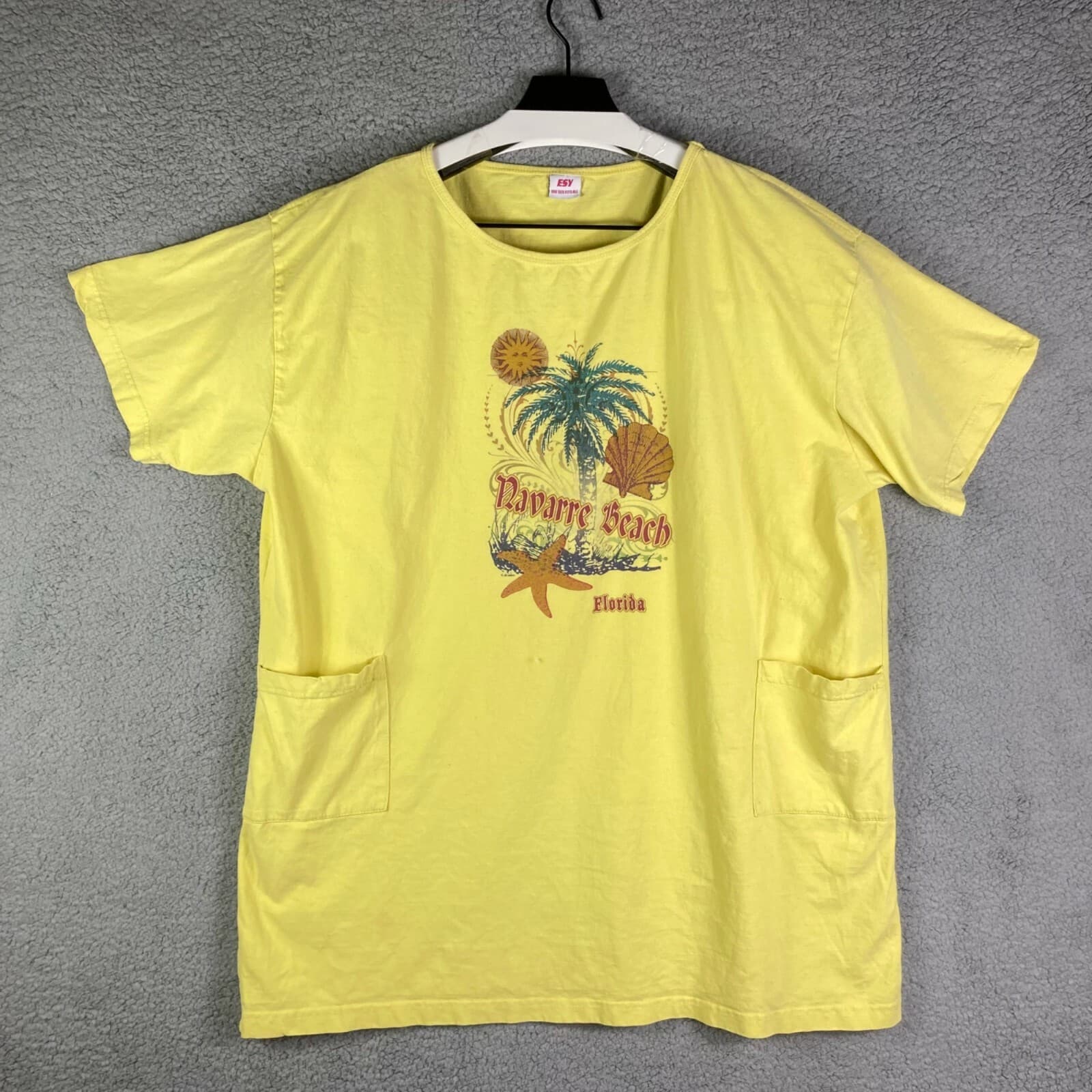 Vintage Navarre Beach Florida Women’s T Shirt Yellow Tourist Palm Tree USA - Thumbnail 9