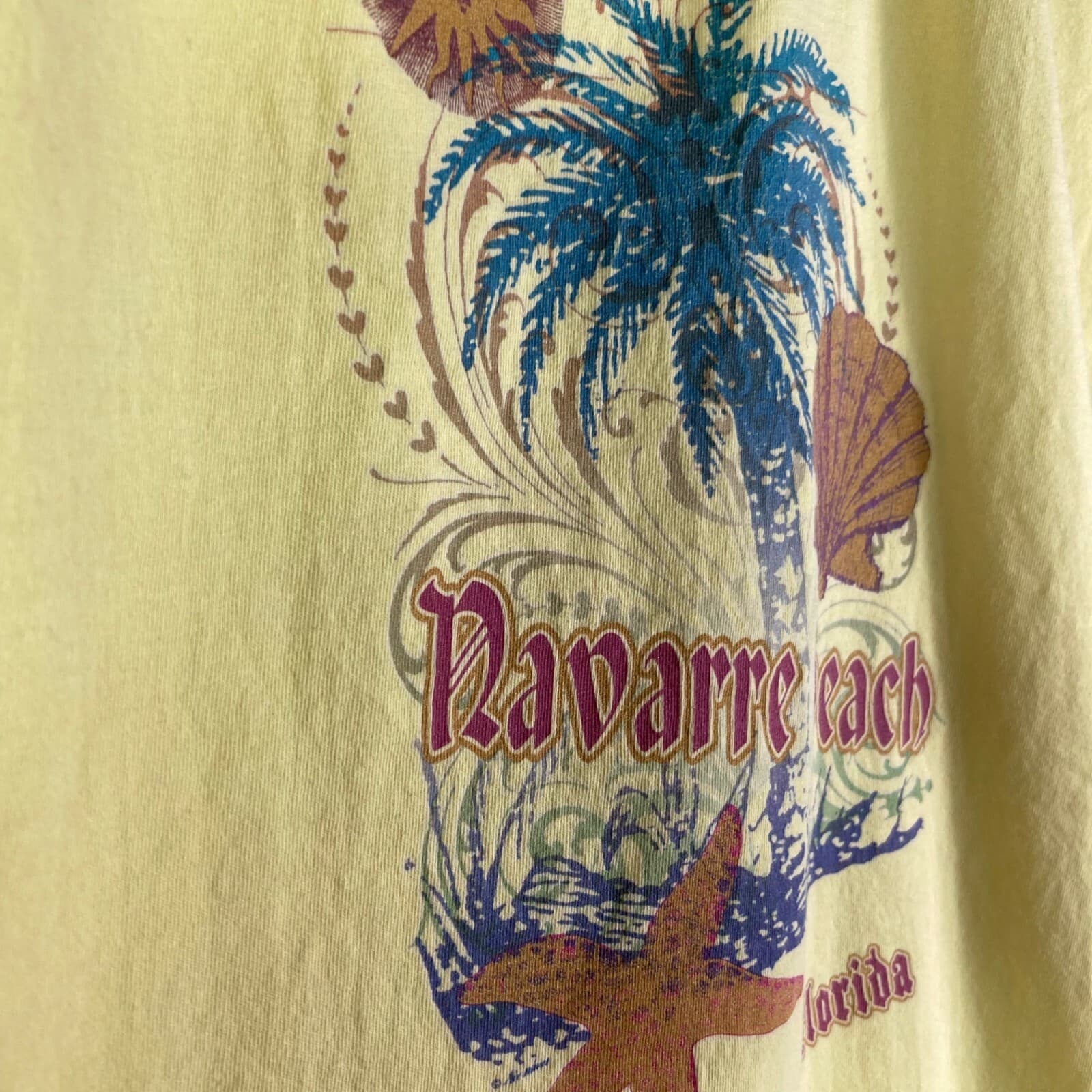 Vintage Navarre Beach Florida Women’s T Shirt Yellow Tourist Palm Tree USA - Thumbnail 5