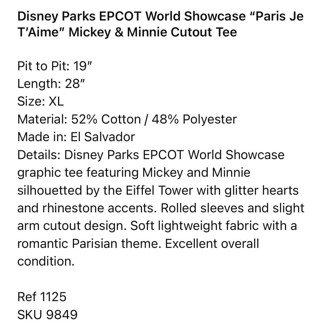 Disney Parks EPCOT World Showcase Paris Je T Aime Mickey Eiffel Tower Tee XL - Thumbnail 2