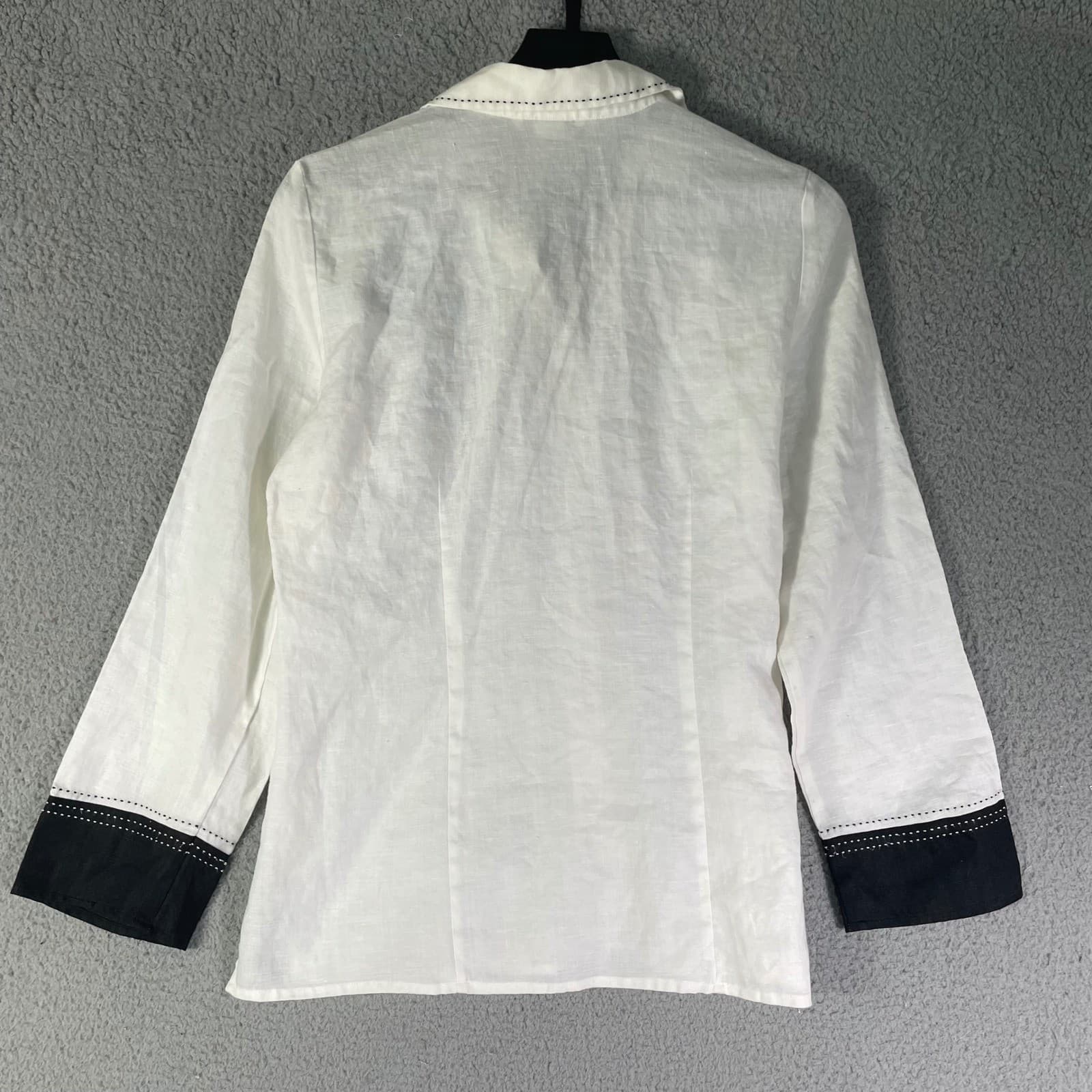 Richard Malcolm Irish Linen Blouse White Floral Embroidered Button Up L - Thumbnail 11