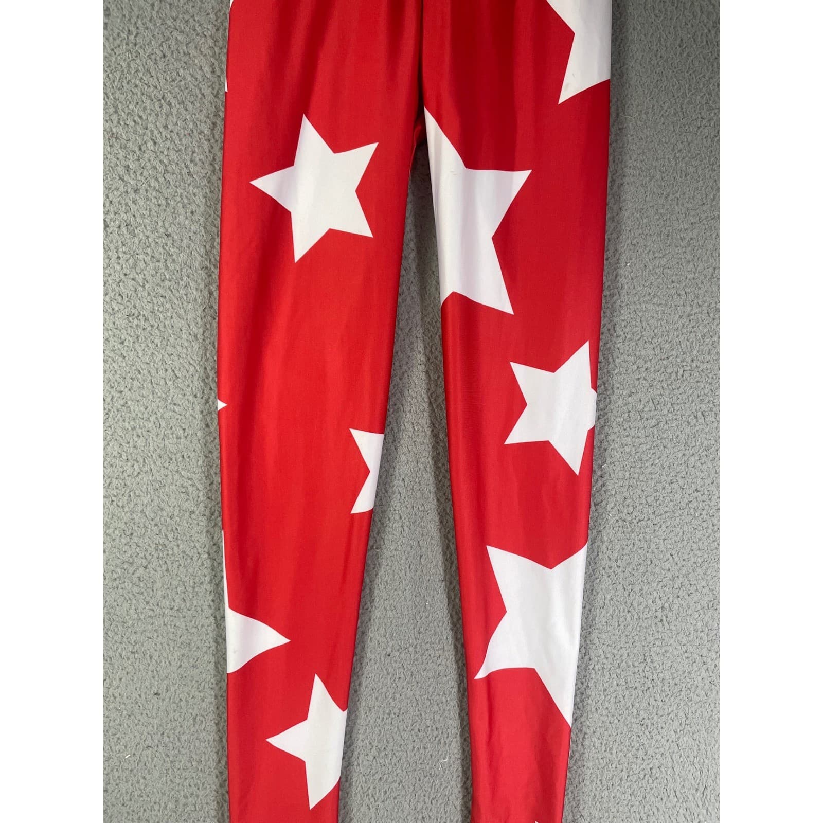 Red Star Print High Waist Leggings Zipper Front Athleisure Yoga Pants - Thumbnail 4