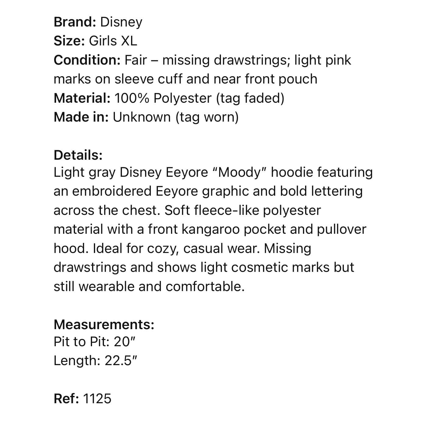 Disney Girls XL Gray Eeyore Moody Hoodie Pullover Kangaroo Pocket - Thumbnail 2