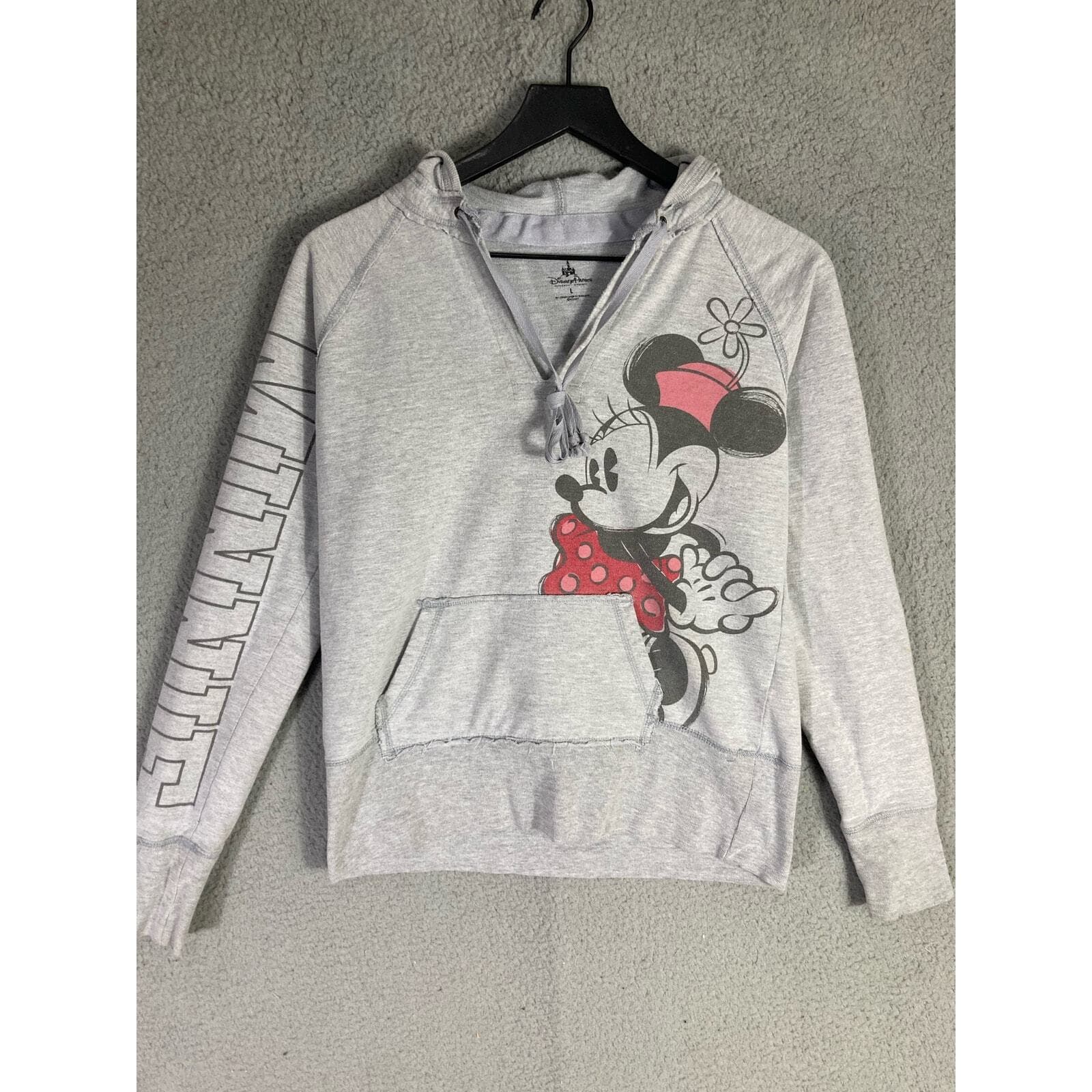 Disney Parks Minnie Mouse Women's Gray Hoodie Cropped Sweatshirt Size L - Thumbnail 3
