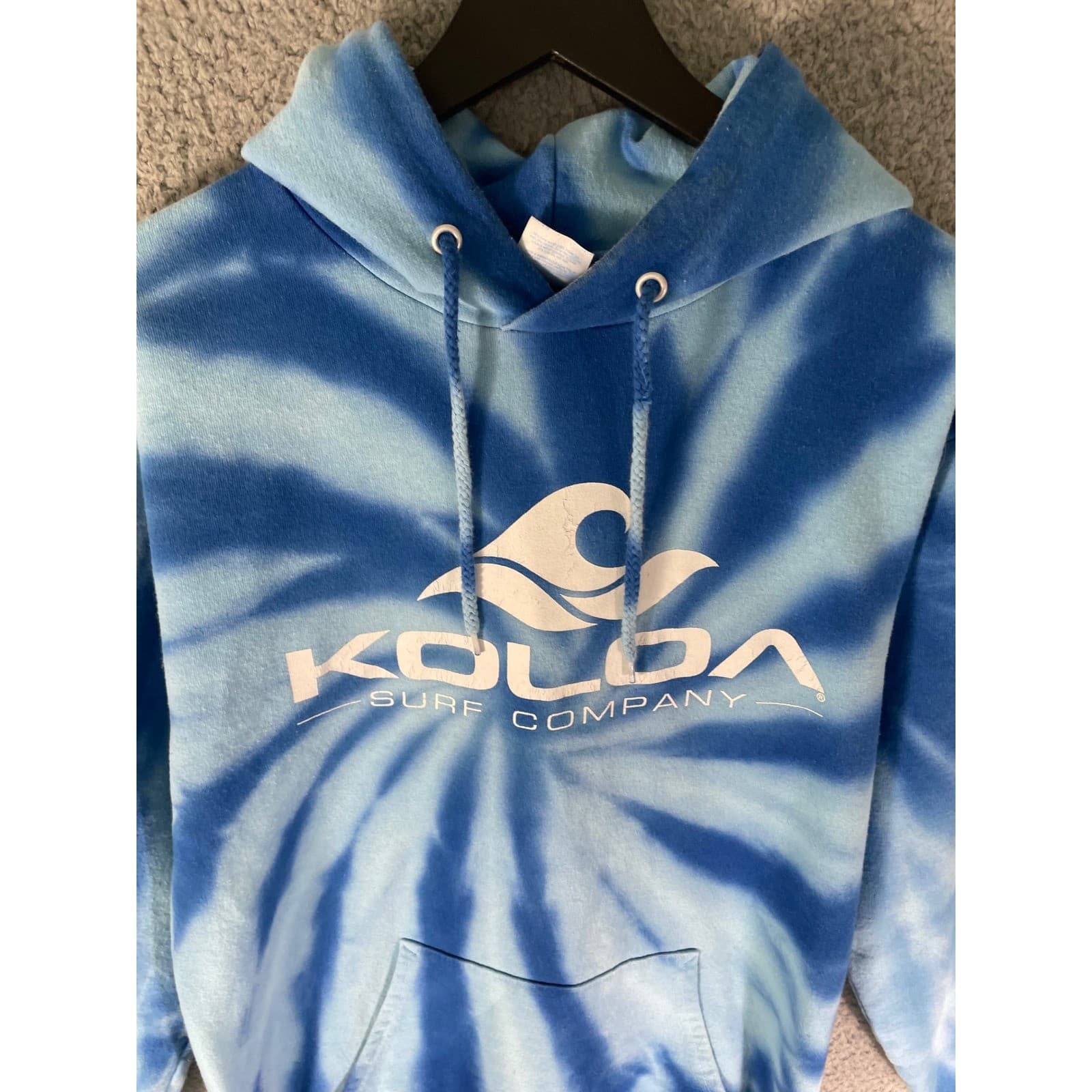 Tie Dye Hoodie Mens S Blue Surf Beach Graphic Pullover Sweatshirt Koloa - Thumbnail 4