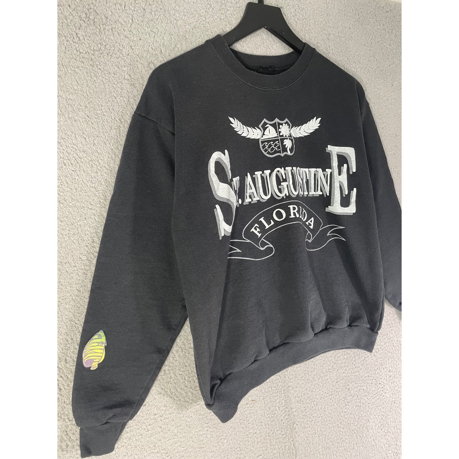 Vintage St Augustine Florida Sweatshirt Womens XS Black Cropped Tourist 90s - Thumbnail 6