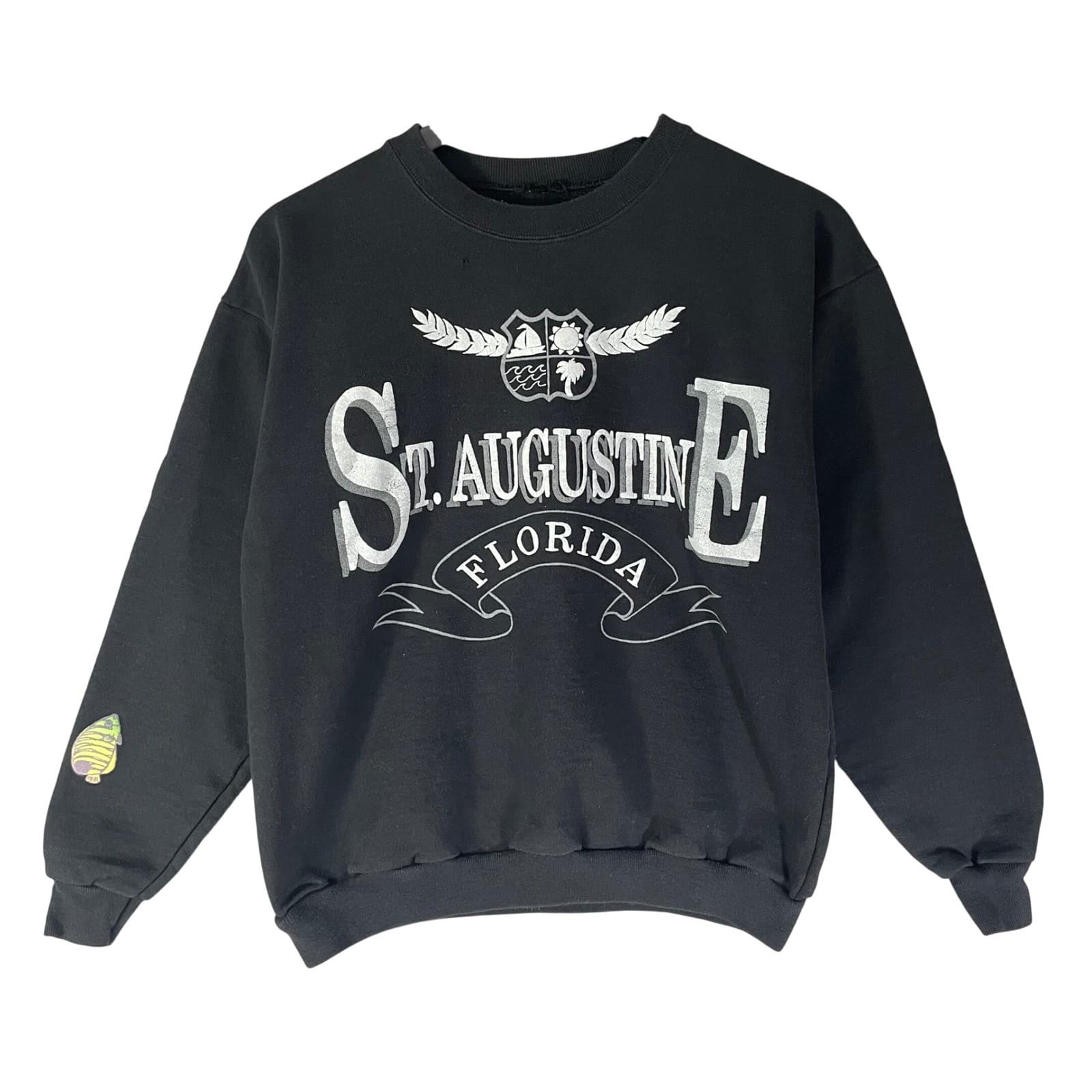 Vintage St Augustine Florida Sweatshirt Womens XS Black Cropped Tourist 90s
