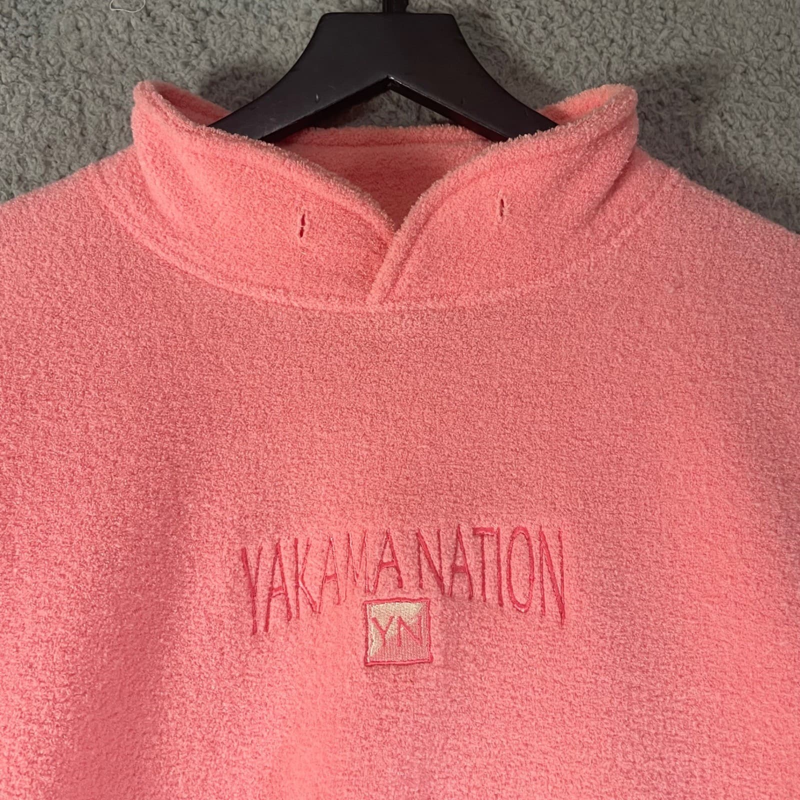 Vintage Yakama Nation Sweatshirt XL Pink Fleece Made USA 90s Mock Neck Pullover - Thumbnail 9