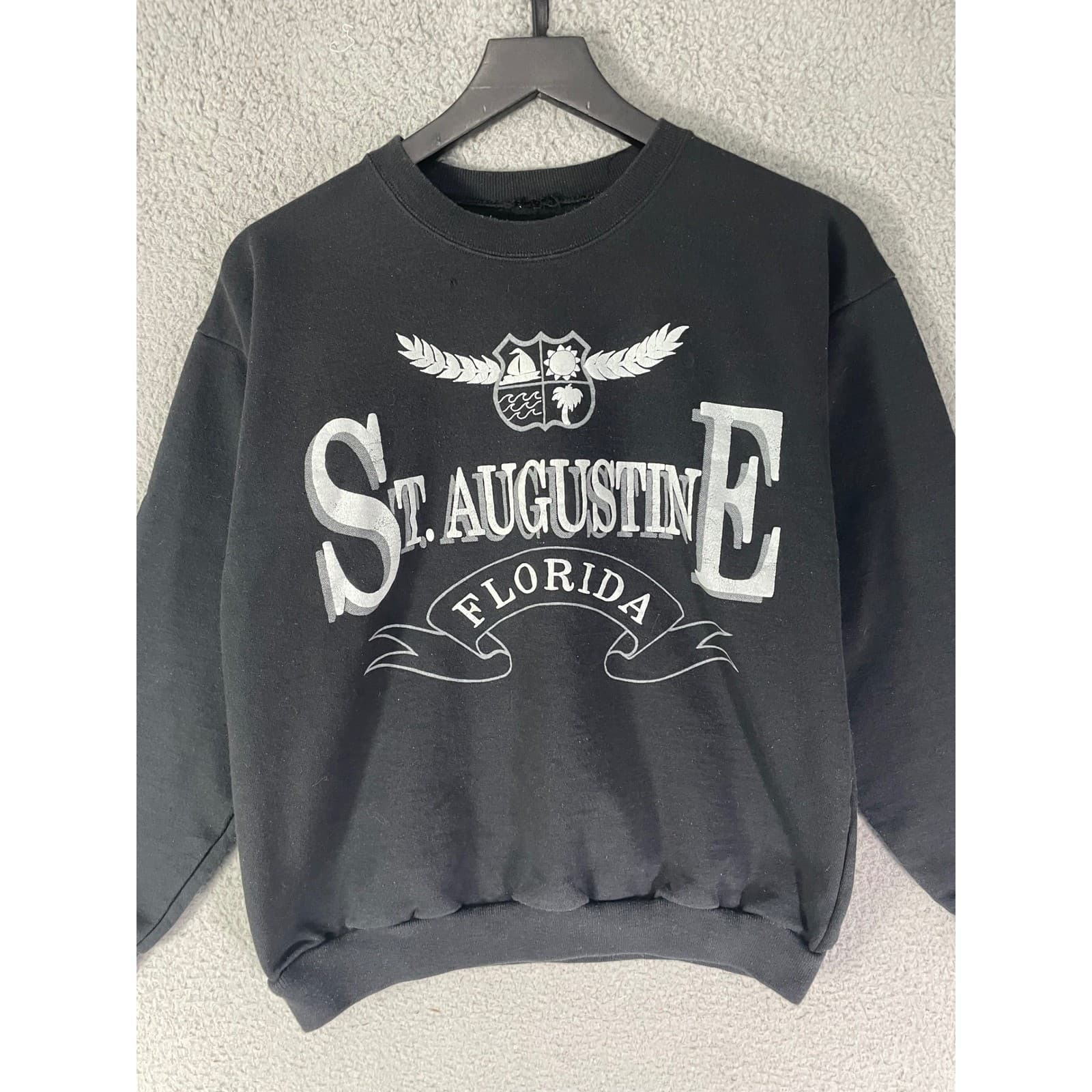 Vintage St Augustine Florida Sweatshirt Womens XS Black Cropped Tourist 90s - Thumbnail 3