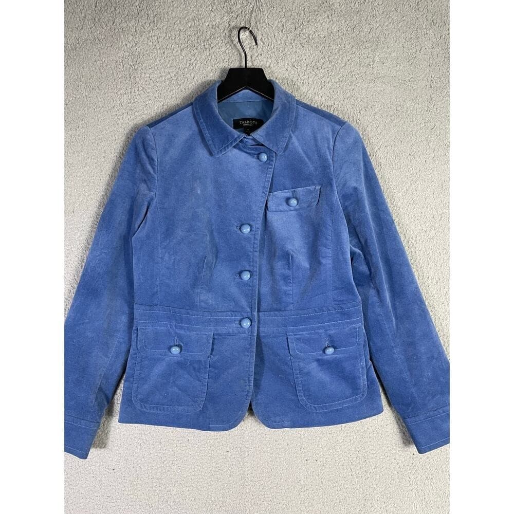 Talbots Womens Blue Corduroy Utility Jacket Mock Neck Button Front Size 8 - Thumbnail 5