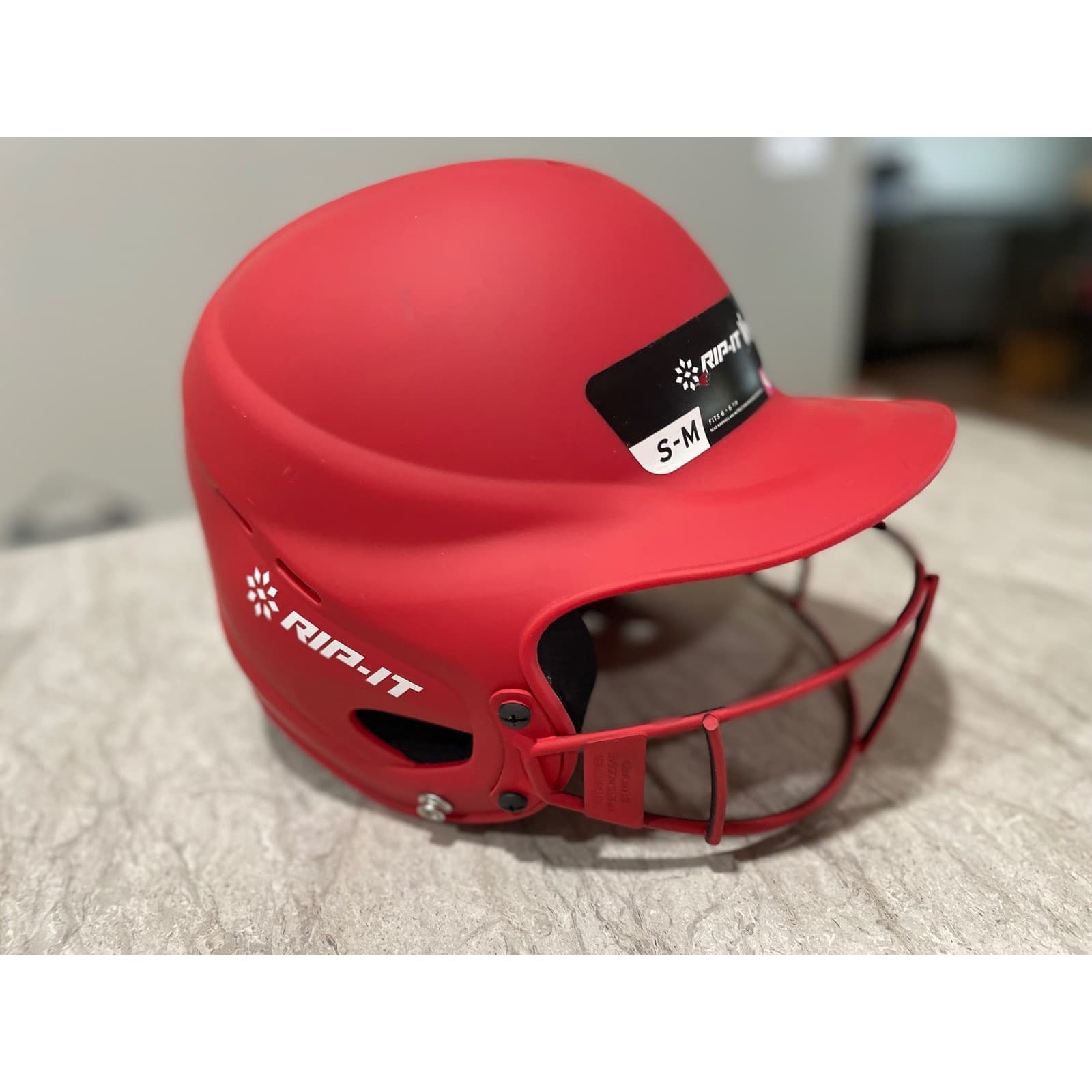 Rip-It Vision Pro Matte Softball Batting Helmet with Mask Scarlet Red S/M - Thumbnail 7