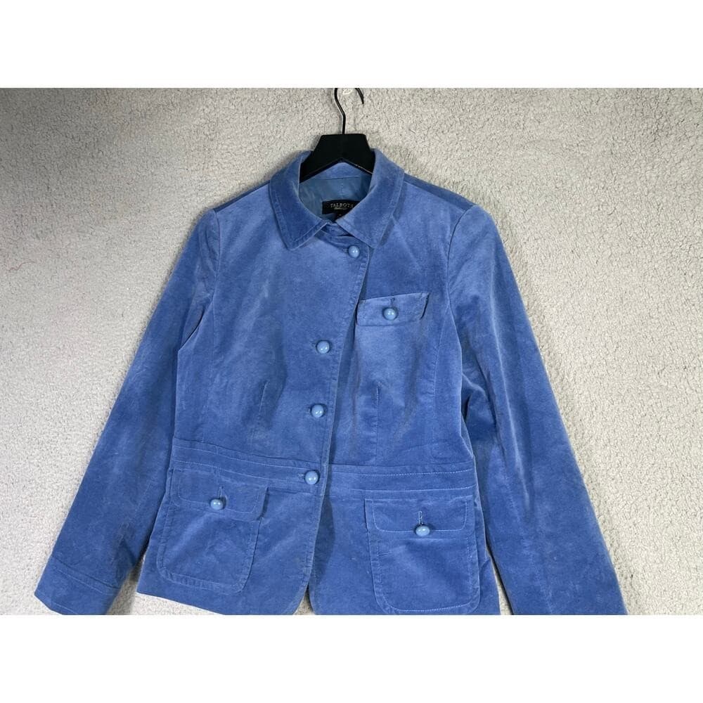 Talbots Womens Blue Corduroy Utility Jacket Mock Neck Button Front Size 8 - Thumbnail 6