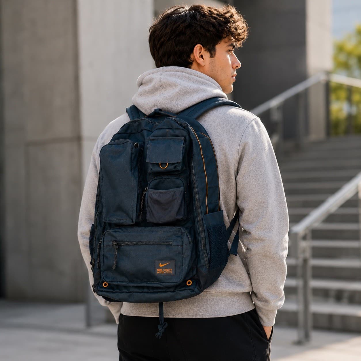 Nike Utility Elite Backpack Navy Blue Orange Training Gym Laptop Bag Air Max - Thumbnail 3