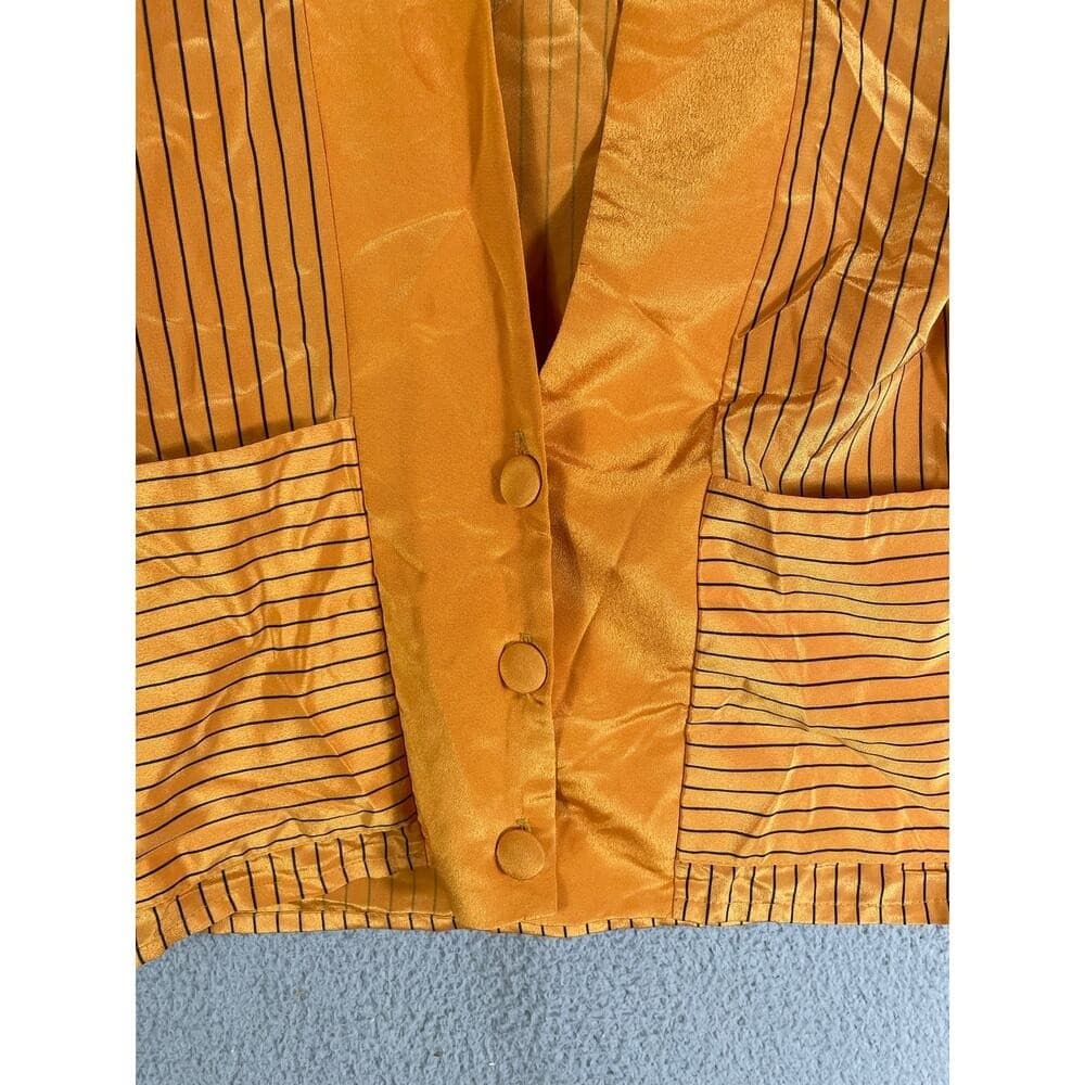 Vintage Saintmain Gold Striped Blazer Womens M Satin Trim 3/4 Sleeve Jacket - Thumbnail 3