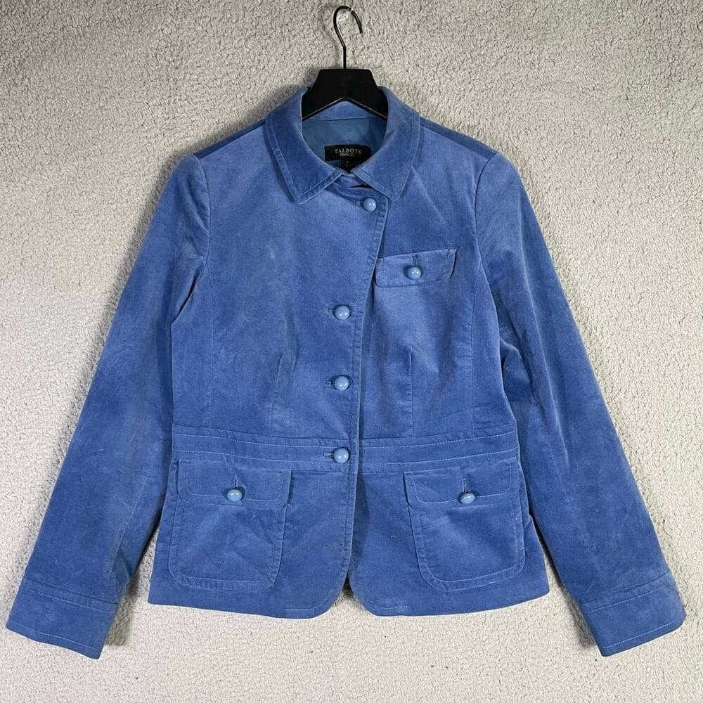 Talbots Womens Blue Corduroy Utility Jacket Mock Neck Button Front Size 8 - Thumbnail 4