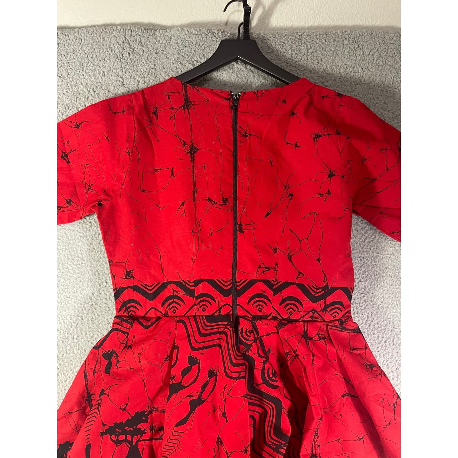 Vintage Costume Red Peplum Wrap Jumpsuit African Batik Acacia Tree Print Tall XL - Thumbnail 11