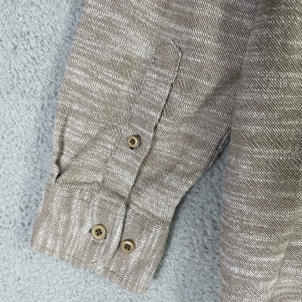 Solaris Mens XL Long Sleeve Button Shirt Beige Cotton Casual Collared Top - Thumbnail 6