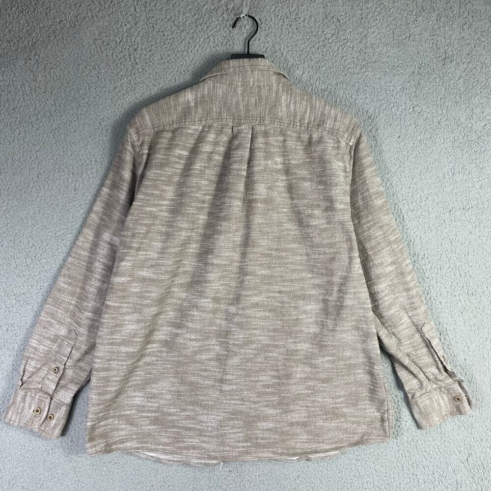 Solaris Mens XL Long Sleeve Button Shirt Beige Cotton Casual Collared Top - Thumbnail 7