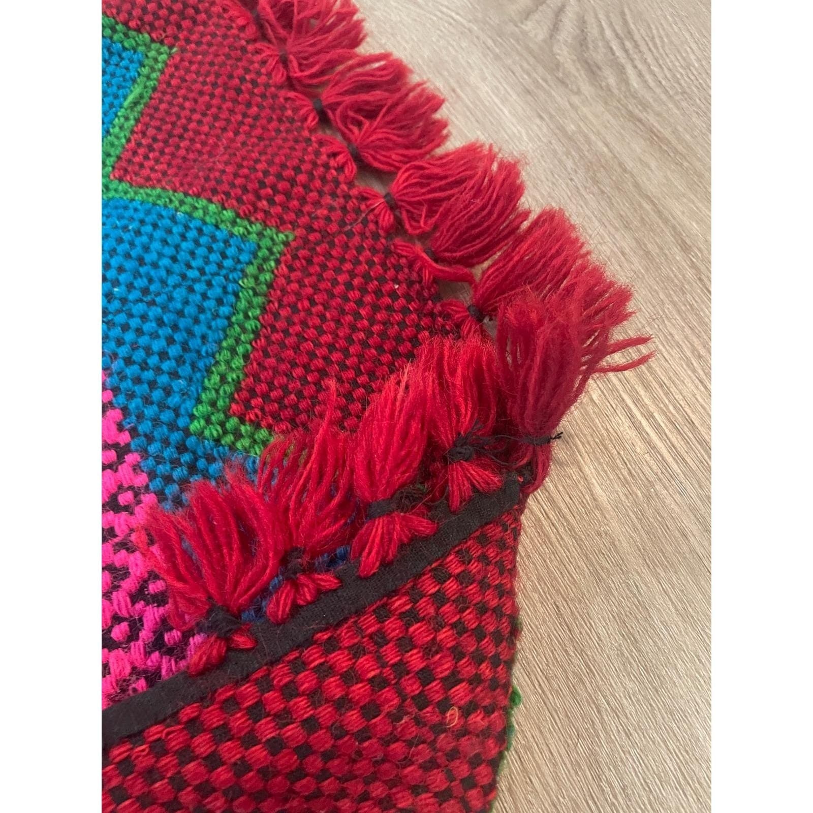 Vintage Mayan Blanket Rug Guatemalan Mexican Wool Frazada Striped Fringe - Thumbnail 10