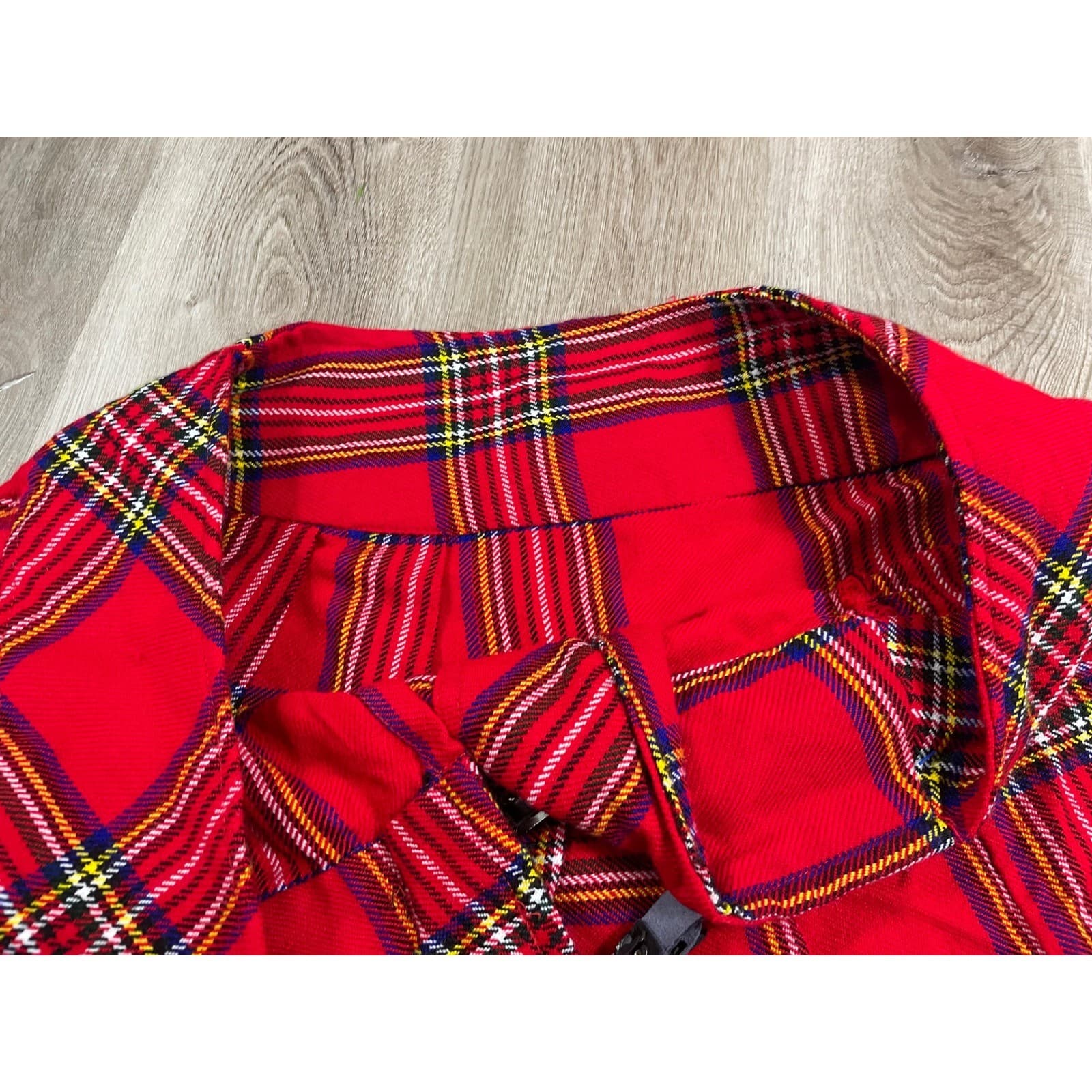 Red Tartan Plaid Kilt Skirt Buckle Detail Mini Skirt Size 46 - Thumbnail 9