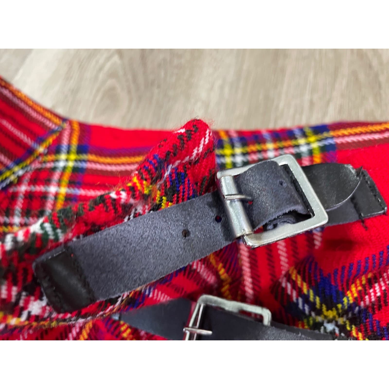 Red Tartan Plaid Kilt Skirt Buckle Detail Mini Skirt Size 46 - Thumbnail 8
