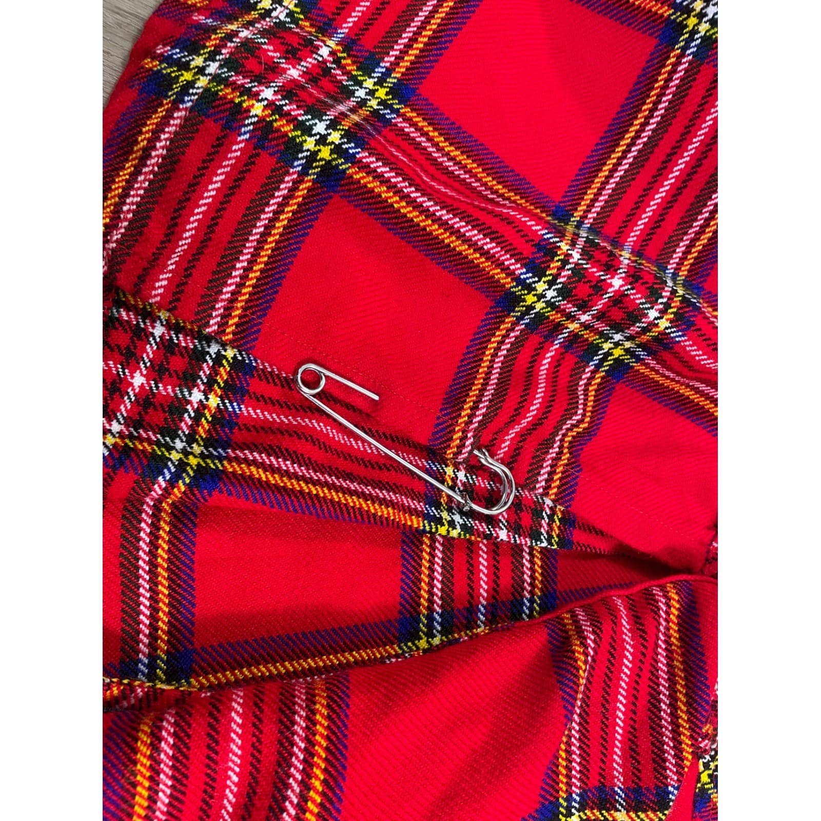 Red Tartan Plaid Kilt Skirt Buckle Detail Mini Skirt Size 46 - Thumbnail 10