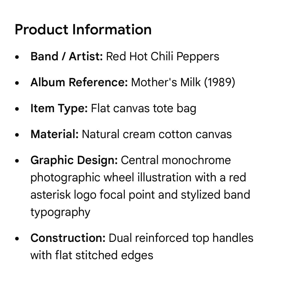 Red Hot Chili Peppers Tote Bag Unlimited Love World Tour Mothers Milk Canvas - Thumbnail 2