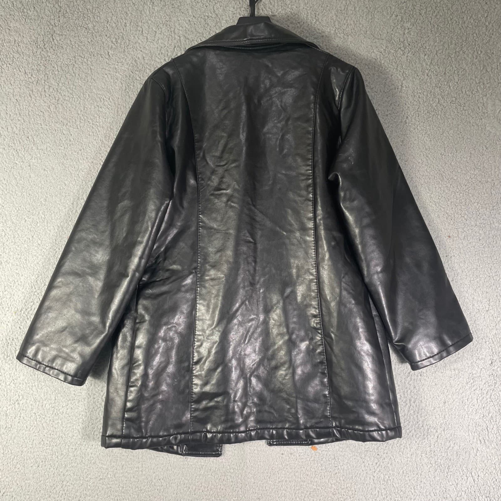 Made Italy Vintage Faux Leather Jacket Womens XL Black Oversized Moto Coat - Thumbnail 8