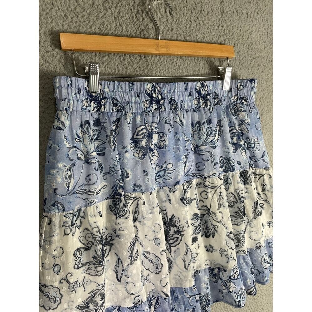 Rachel Zoe Blue Toile Print Skirt Size Large Lined Pull-On Smocked Cottagecore - Thumbnail 8