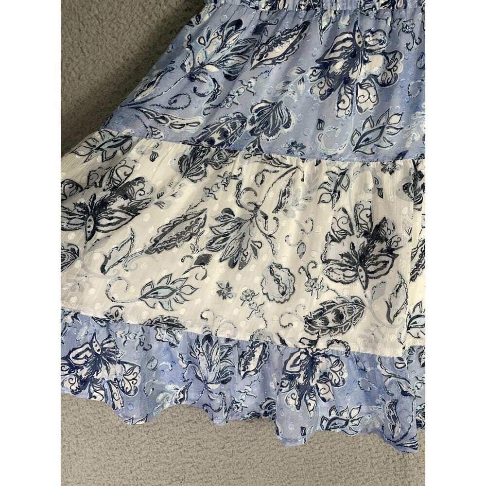 Rachel Zoe Blue Toile Print Skirt Size Large Lined Pull-On Smocked Cottagecore - Thumbnail 4