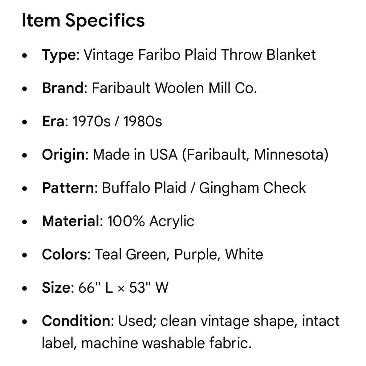 Vintage Faribo Blanket Plaid Throw Faribault Woolen Mill Acrylic Fringe USA - Thumbnail 2