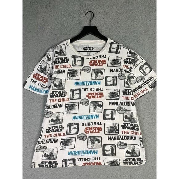 Star Wars Mandalorian The Child Graphic Tee Shirt All Over Print Unisex XL White - Thumbnail 3