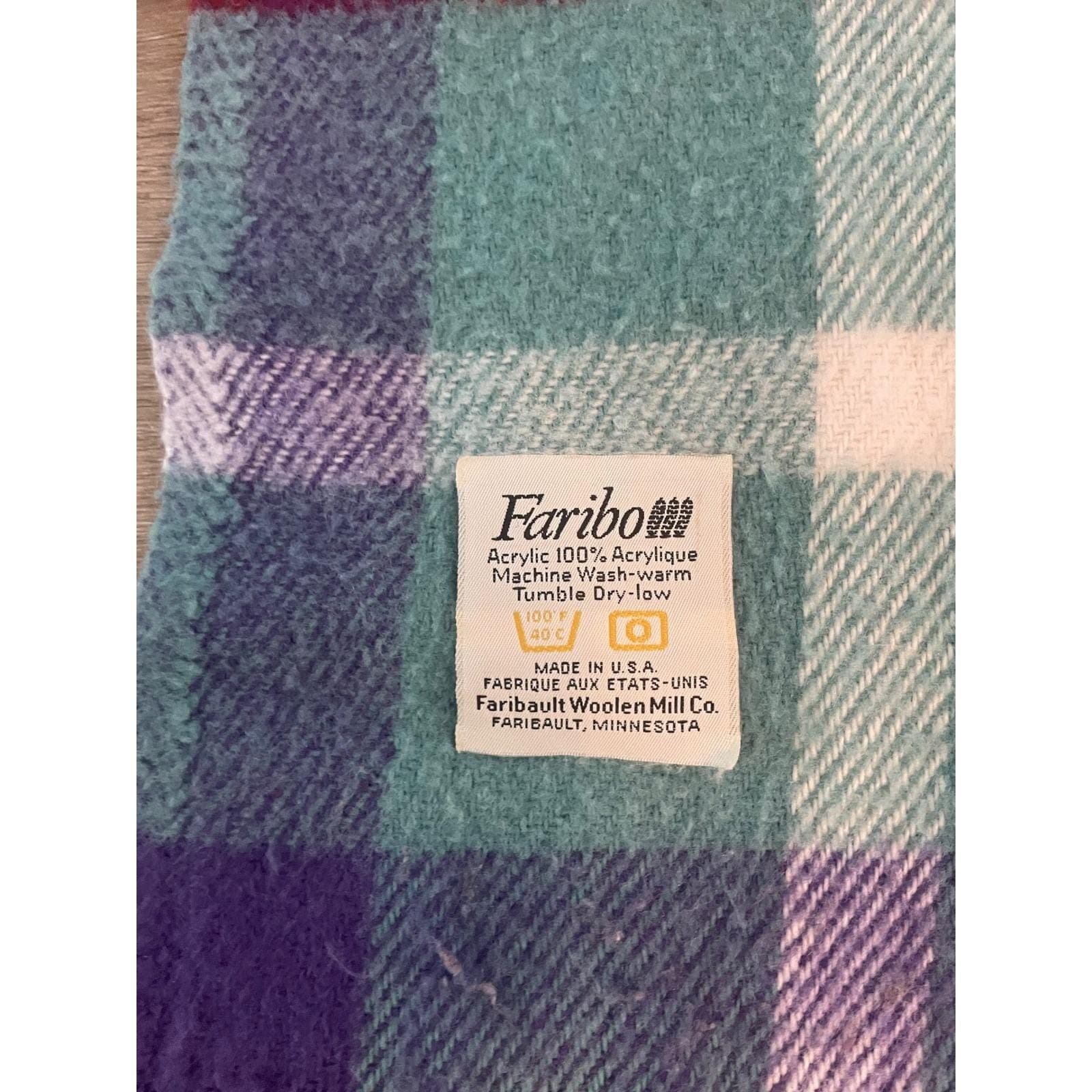 Vintage Faribo Blanket Plaid Throw Faribault Woolen Mill Acrylic Fringe USA - Thumbnail 3