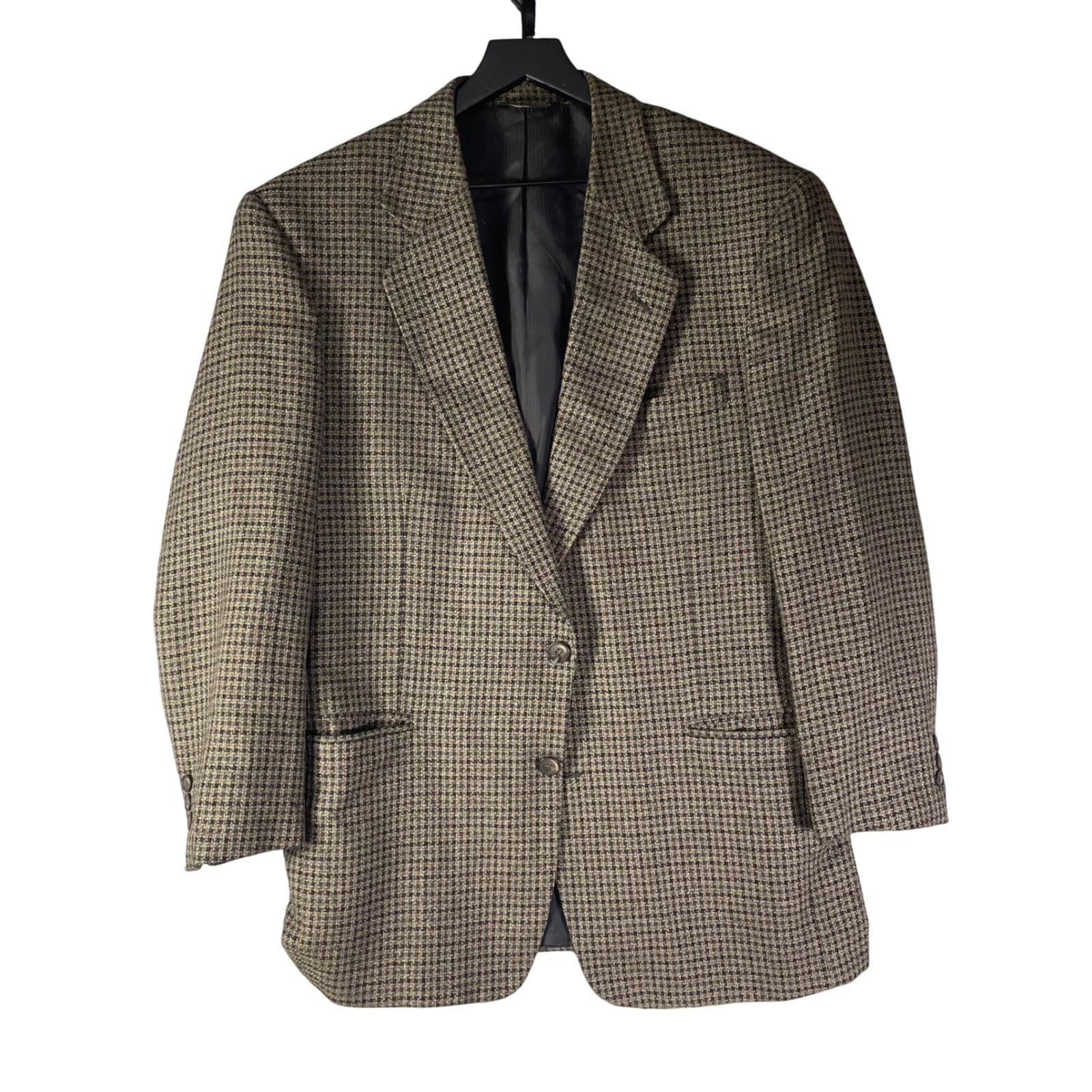 Mens 44R Vito Rufolo Houndstooth Wool Sport Coat Blazer Made Italy Brown Gray - Thumbnail 3