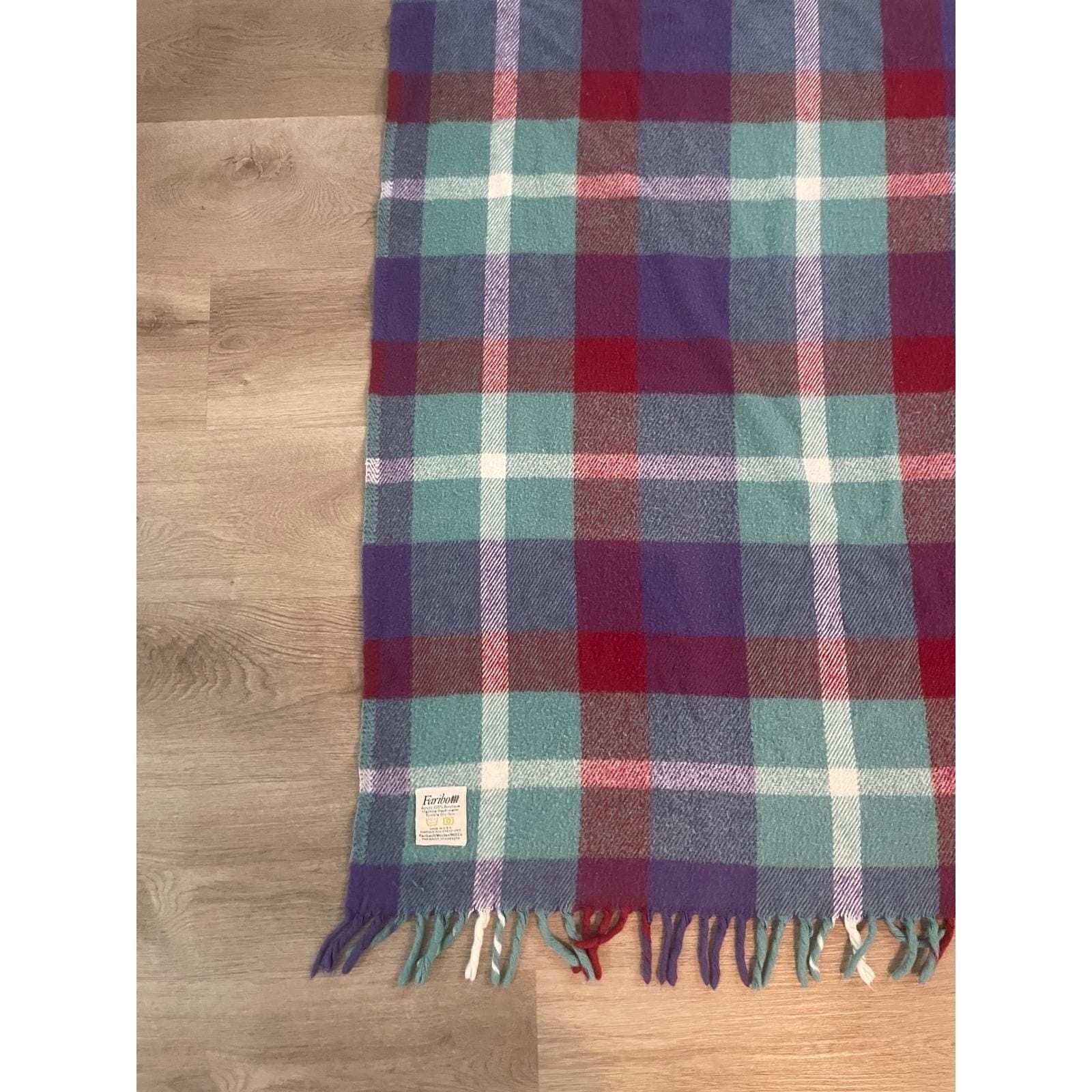 Vintage Faribo Blanket Plaid Throw Faribault Woolen Mill Acrylic Fringe USA - Thumbnail 4