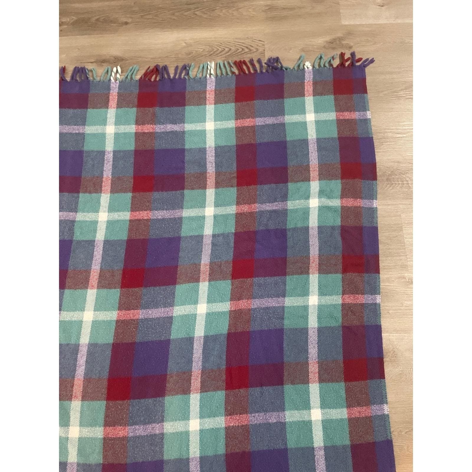 Vintage Faribo Blanket Plaid Throw Faribault Woolen Mill Acrylic Fringe USA - Thumbnail 6