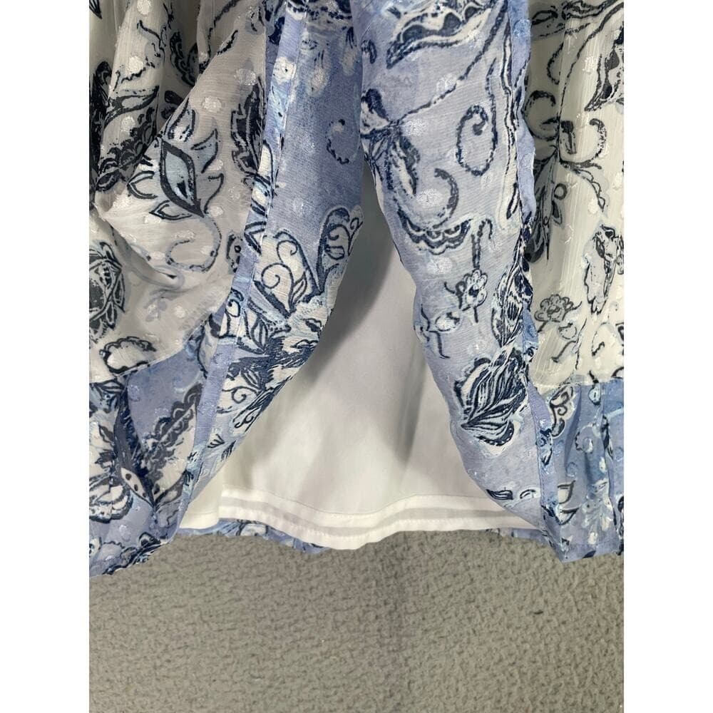 Rachel Zoe Blue Toile Print Skirt Size Large Lined Pull-On Smocked Cottagecore - Thumbnail 9