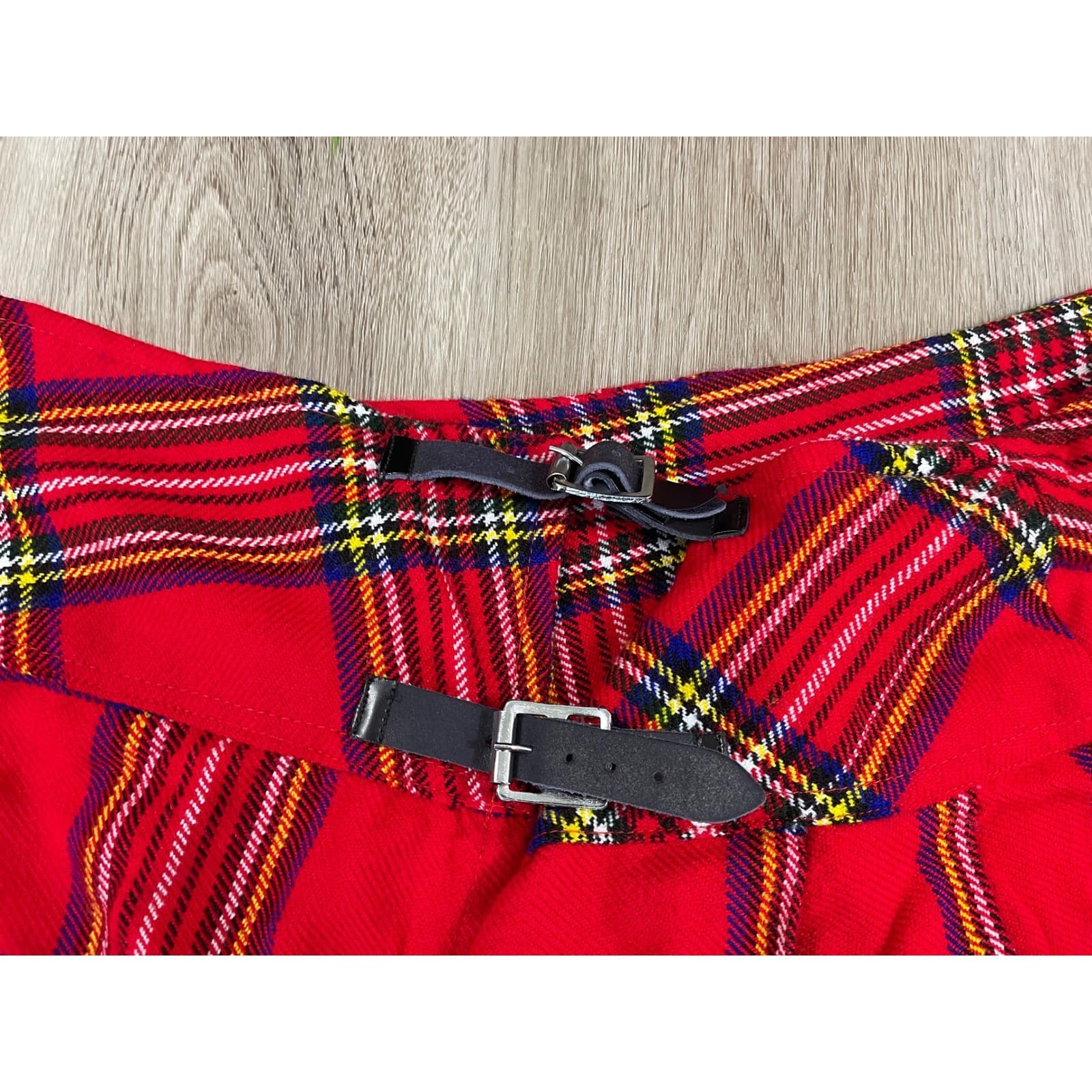 Red Tartan Plaid Kilt Skirt Buckle Detail Mini Skirt Size 46 - Thumbnail 6