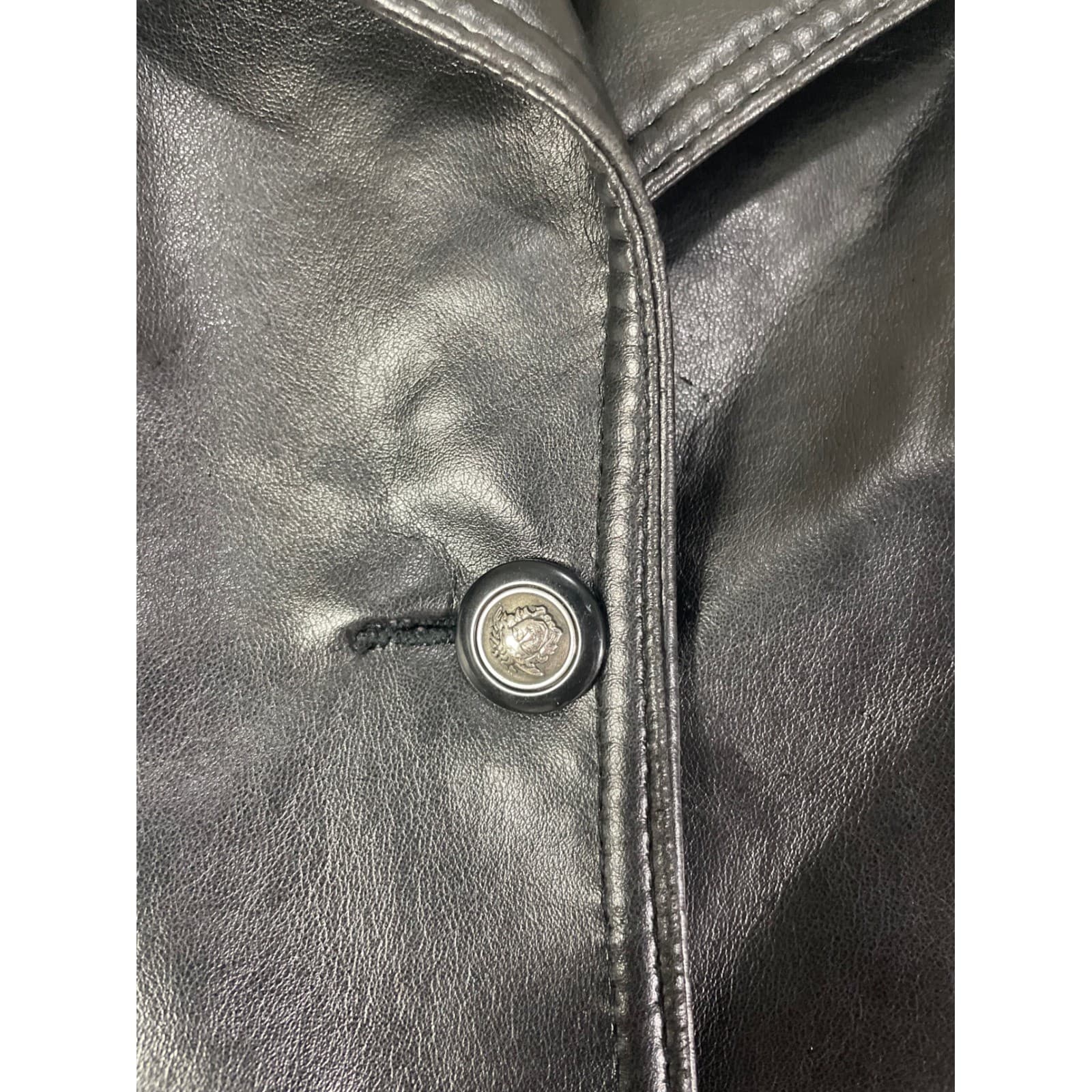 Made Italy Vintage Faux Leather Jacket Womens XL Black Oversized Moto Coat - Thumbnail 10